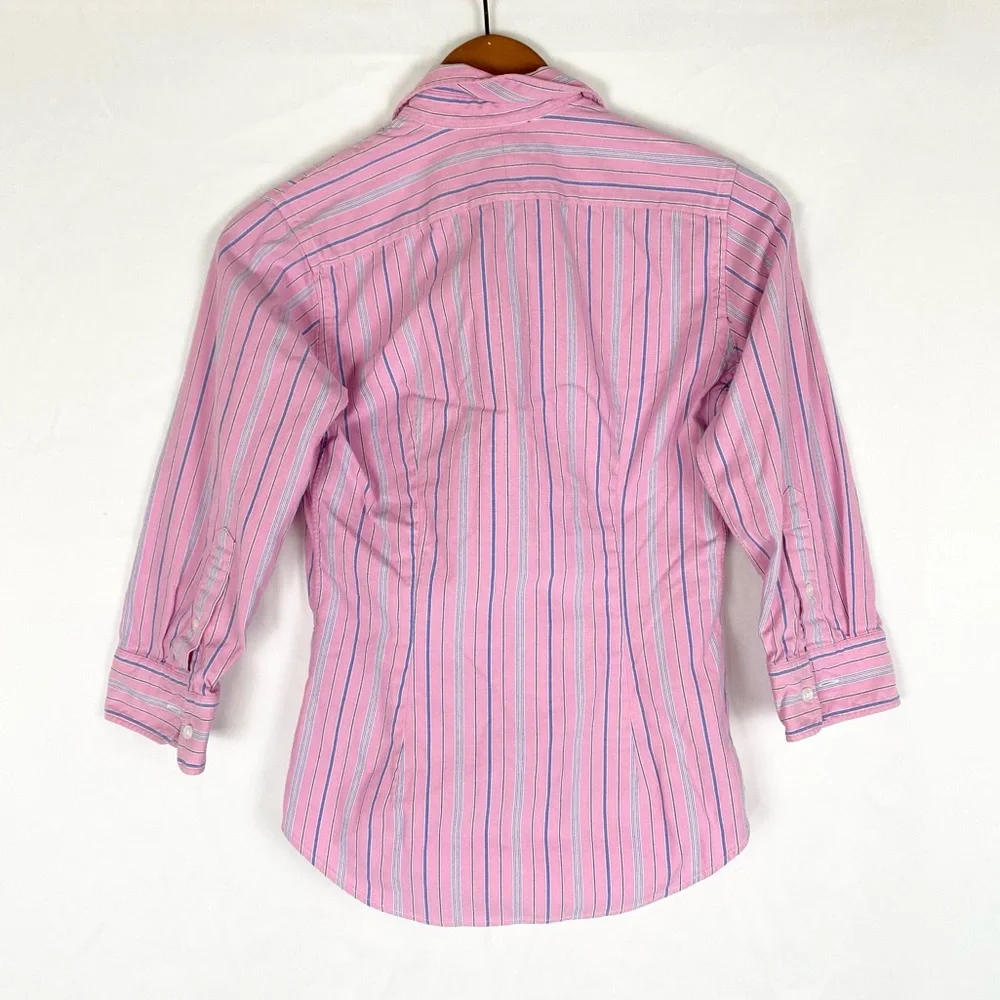 Vintage Ralph Lauren Sport Y2K Pink‎ Stripe Shirt Collar Button Up Size 4 Cotton - Picture 3 of 5